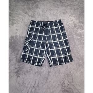 Hurley Sz 31 Shorts Mens Tagged Waist Black Gray Plaid Drawstring Ca18-11